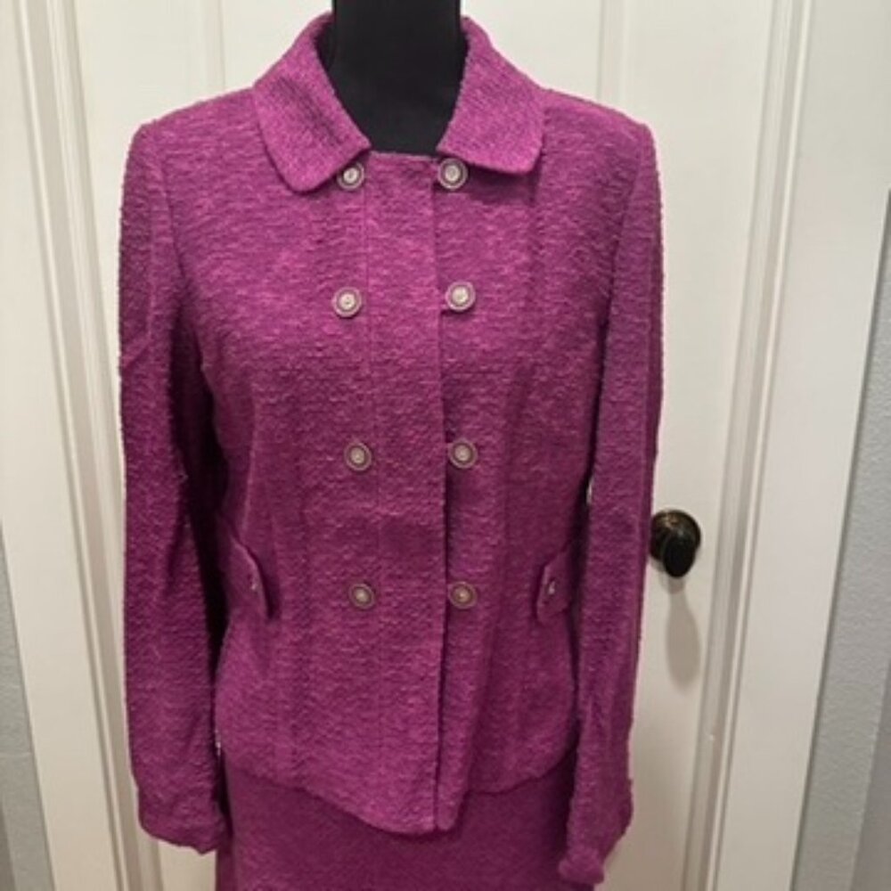 St. John Belle du Jour Knit Jacket & Skirt - Fuschia - Size 10